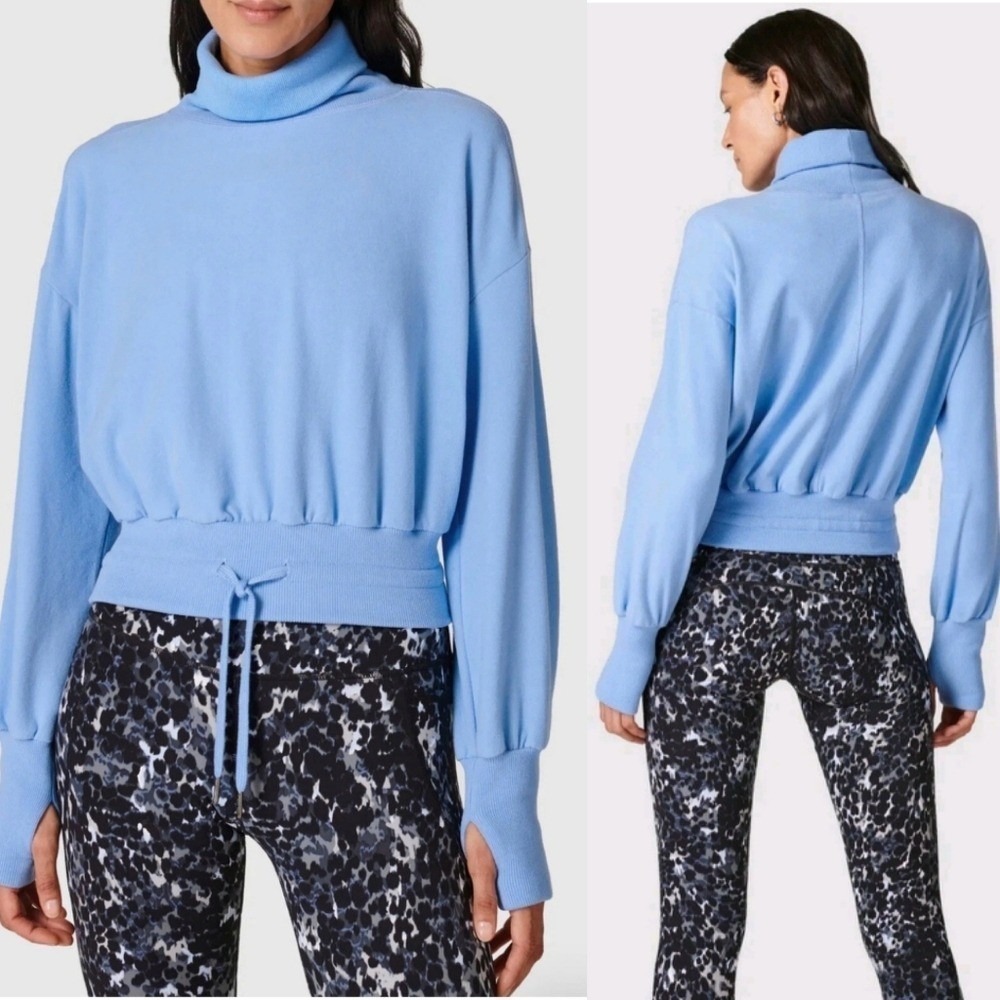 Sweaty Betty New Blue Melody Luxe Italian Fleece Pullover Funnel Neck SZ US 10